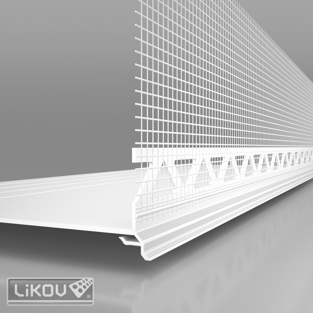 Sokkel Afwerkingsprofiel met druiplijst en net - Kit PVC - 6mm pleisterdikte | 180mm x 2m