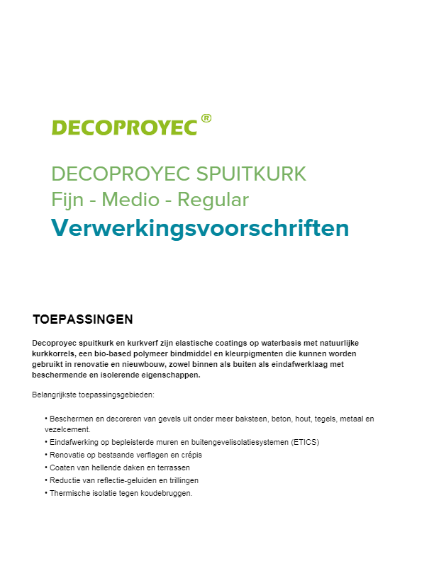 Verwerkingsvoorschriften Spuitkurk Decoproyec