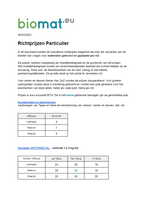 Richtprijzen Particulier (4)