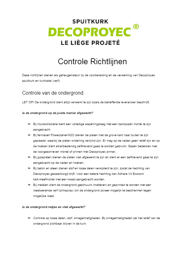 Decoproyec Controle Richtlijnen